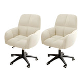 Adjustable Upholstered Curved Leather Off-White Office Chair Image - 31