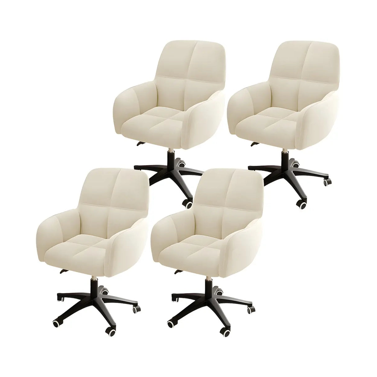 Adjustable Upholstered Curved Leather Off-White Office Chair Image - 32