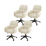 Adjustable Upholstered Curved Leather Off-White Office Chair Image - 32