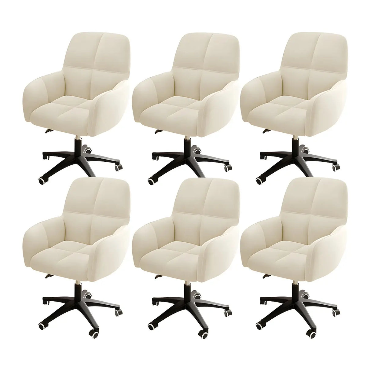 Adjustable Upholstered Curved Leather Off-White Office Chair Image - 33