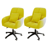 Adjustable Upholstered Curved Leather Off-White Office Chair Image - 34