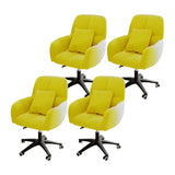 Adjustable Upholstered Curved Leather Off-White Office Chair Image - 35