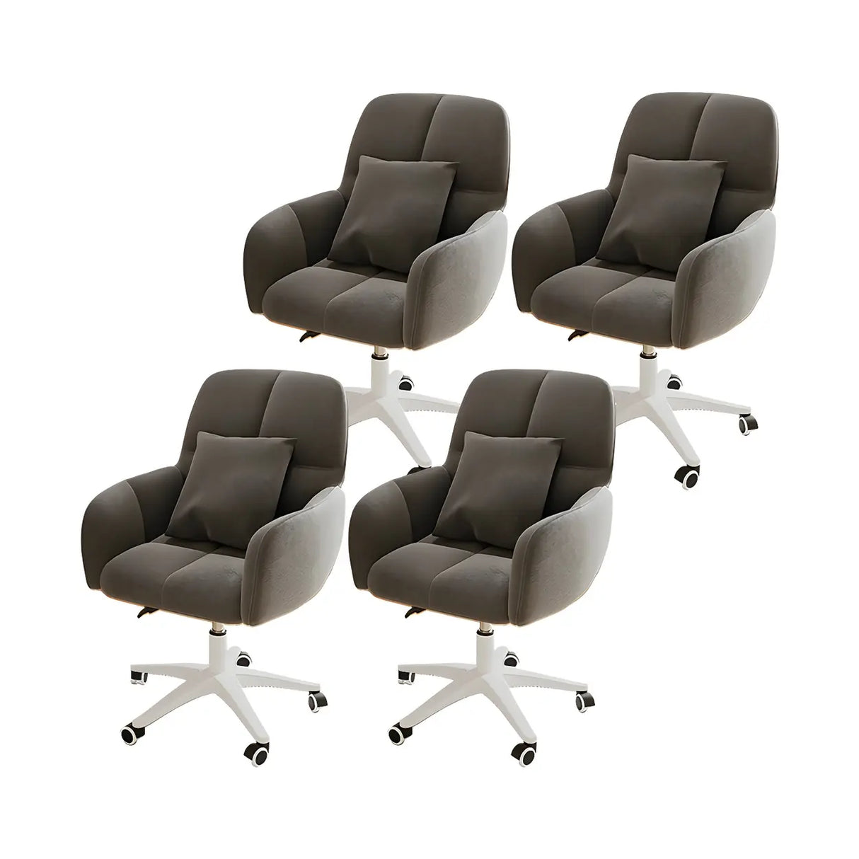 Adjustable Upholstered Curved Leather Off-White Office Chair Image - 50