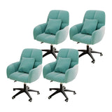 Adjustable Upholstered Curved Leather Off-White Office Chair Image - 41