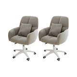 Adjustable Upholstered Curved Leather Off-White Office Chair Image - 43