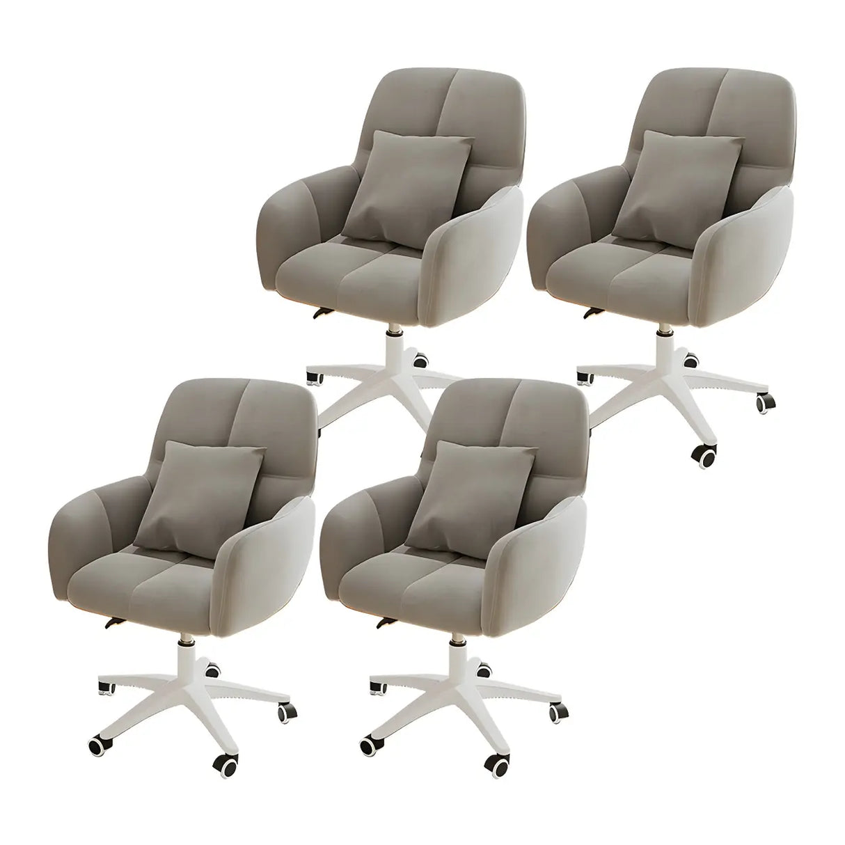 Adjustable Upholstered Curved Leather Off-White Office Chair Image - 44