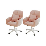 Adjustable Upholstered Curved Leather Off-White Office Chair Image - 46