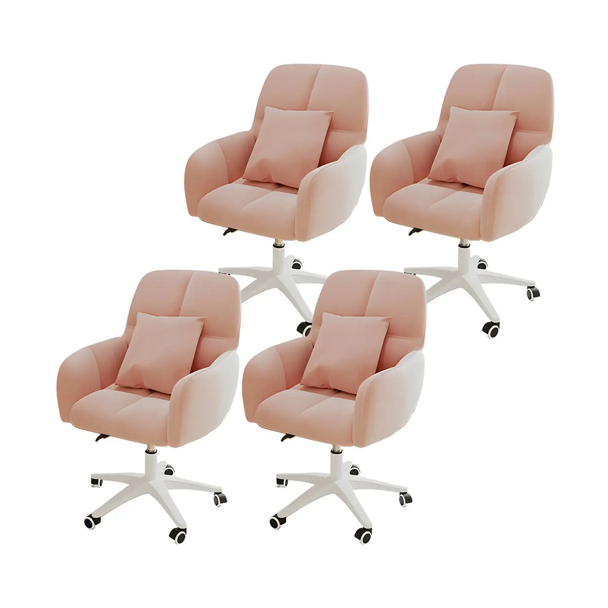 Adjustable Upholstered Curved Leather Off-White Office Chair Image - 47