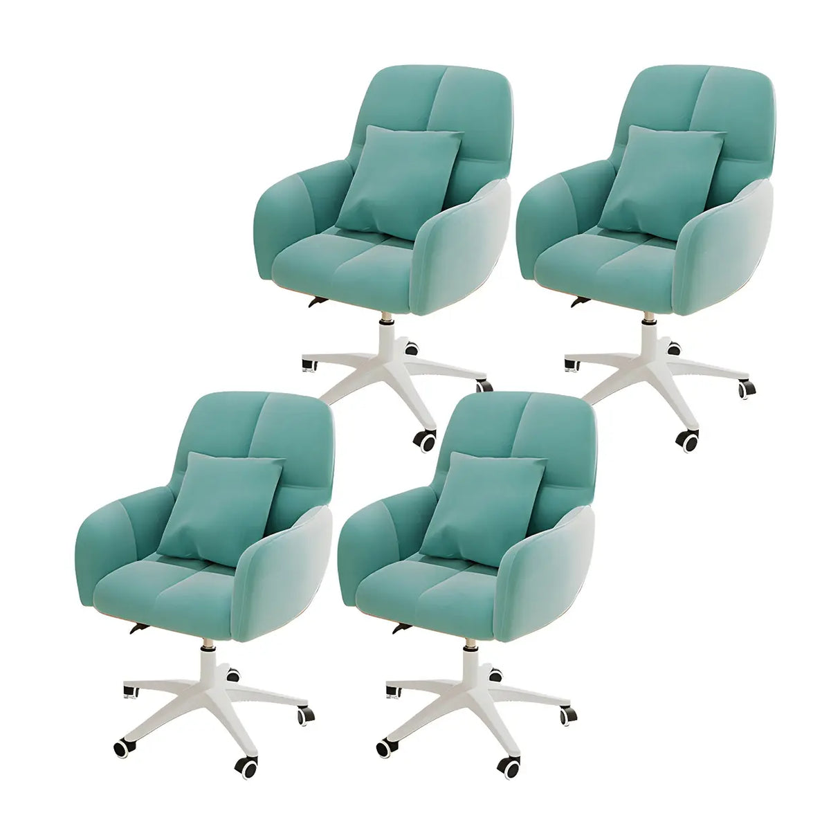 Adjustable Upholstered Curved Leather Off-White Office Chair Image - 56