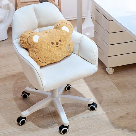 Adjustable Upholstered Swivel Beige Casters Office Chair Image - 1
