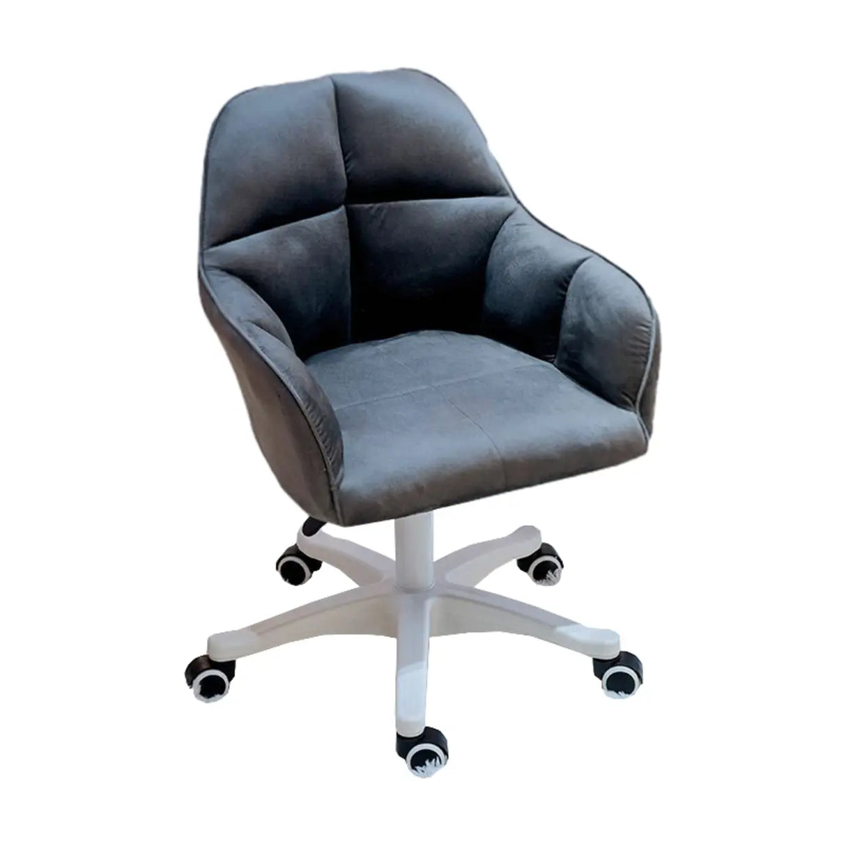 Adjustable Upholstered Swivel Beige Casters Office Chair Image - 10