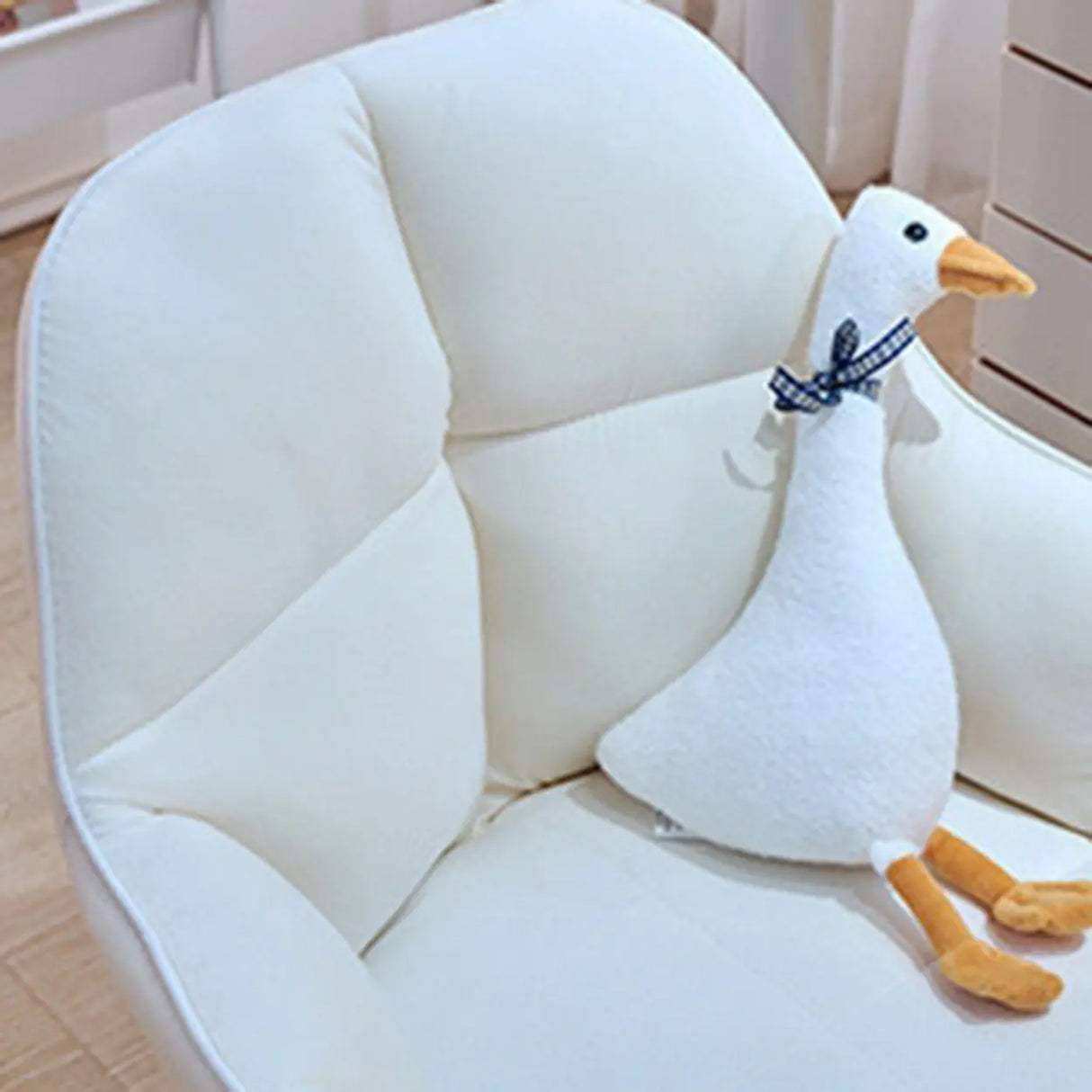 Adjustable Upholstered Swivel Beige Casters Office Chair Image - 14