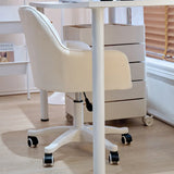 Adjustable Upholstered Swivel Beige Casters Office Chair Image - 18
