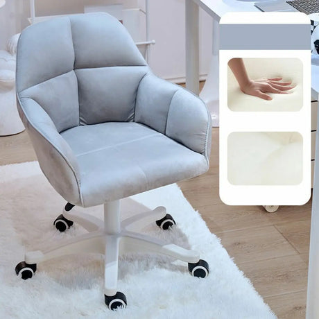 Adjustable Upholstered Swivel Beige Casters Office Chair Image - 2