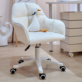 Adjustable Upholstered Swivel Beige Casters Office Chair Image - 8