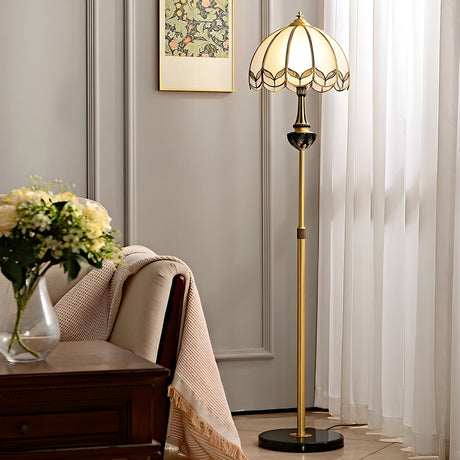 Adjustable Vintage Brass Stained Glass Dome Floor Lamp Image - 2