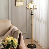 Adjustable Vintage Brass Stained Glass Dome Floor Lamp Image - 3