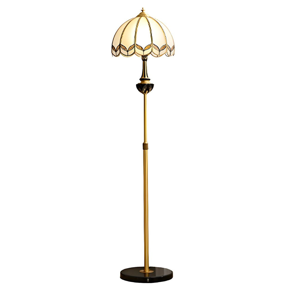 Adjustable Vintage Brass Stained Glass Dome Floor Lamp Image - 5