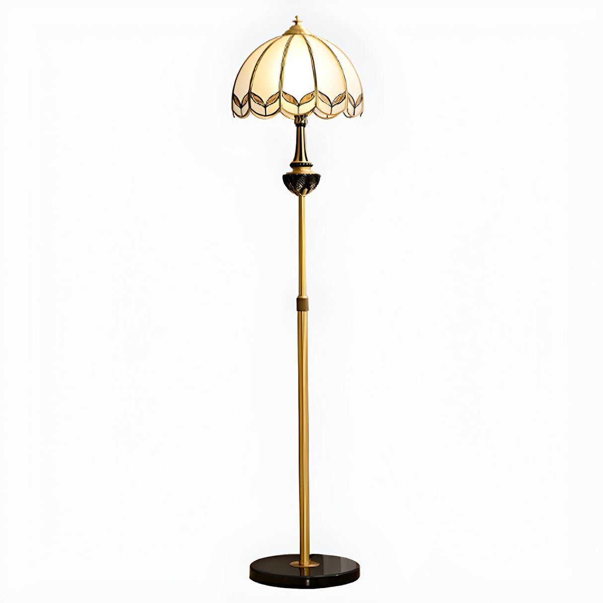 Adjustable Vintage Brass Stained Glass Dome Floor Lamp Image - 8