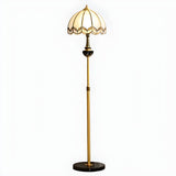 Adjustable Vintage Brass Stained Glass Dome Floor Lamp Image - 8