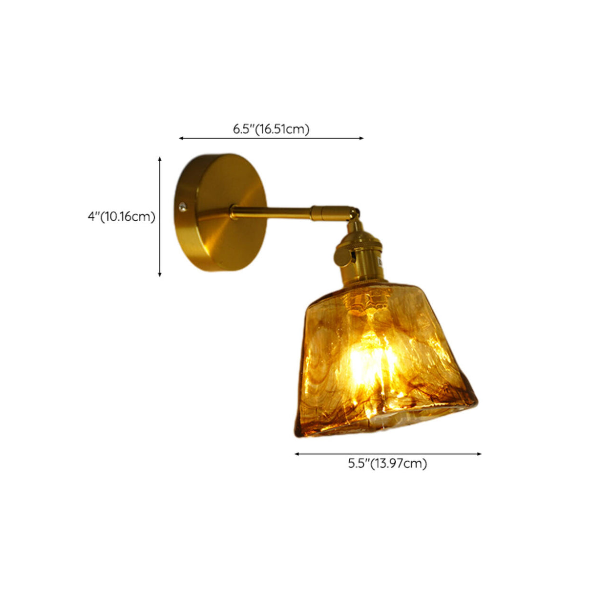 Adjustable Vintage Copper Amber Glass Wall Light 