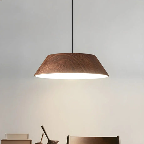 Adjustable Walnut Wood Rope Cone Frustum Pendant Light Image - 1