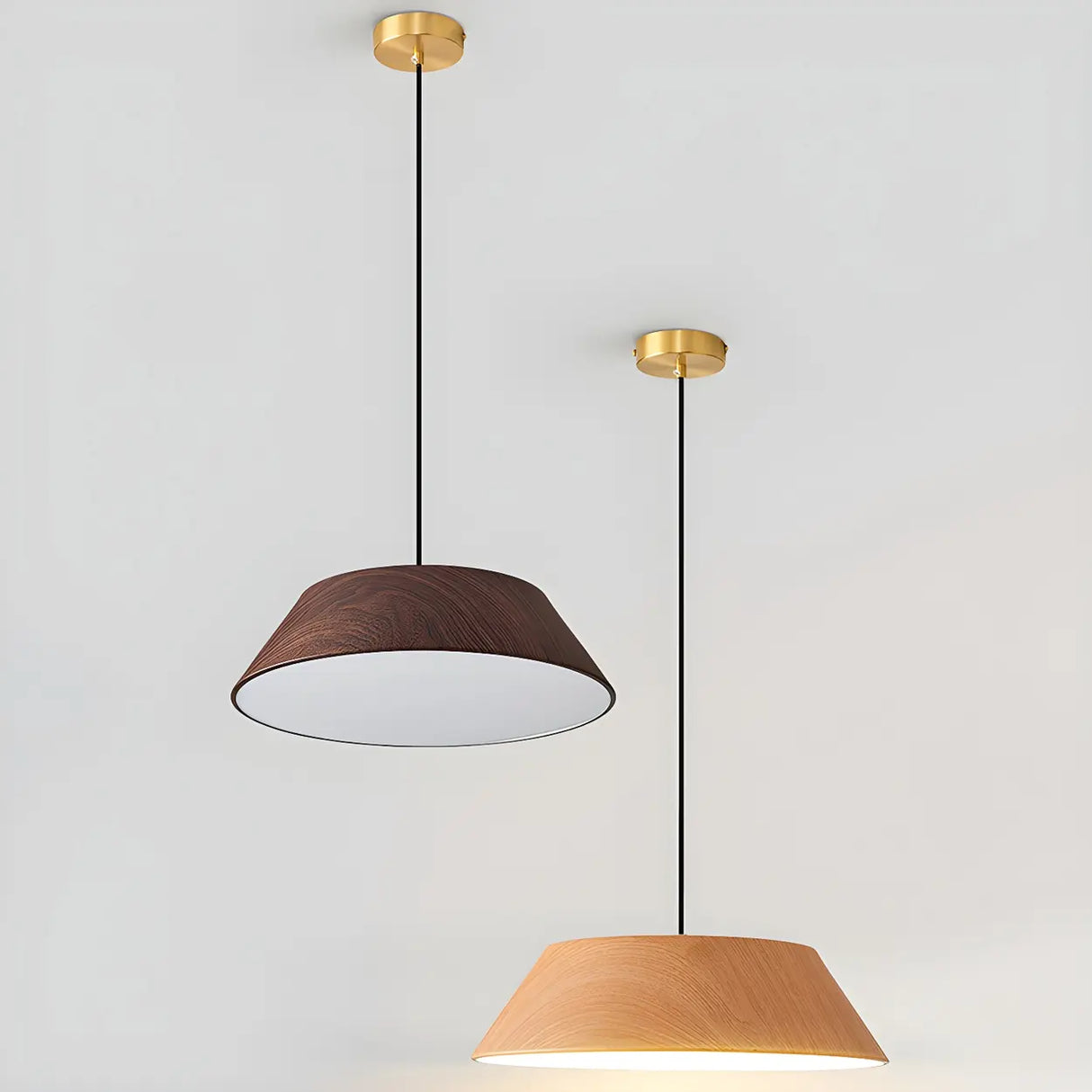 Adjustable Walnut Wood Rope Cone Frustum Pendant Light Image - 10