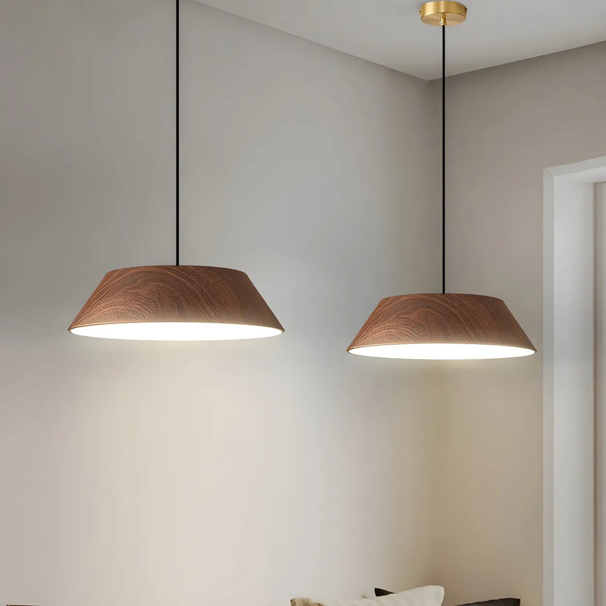 Adjustable Walnut Wood Rope Cone Frustum Pendant Light Image - 13