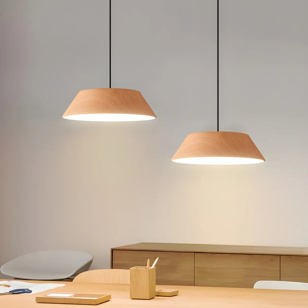 Adjustable Walnut Wood Rope Cone Frustum Pendant Light Image - 2