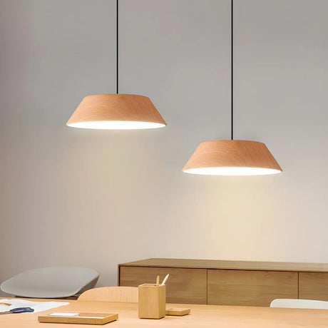 Adjustable Walnut Wood Rope Cone Frustum Pendant Light Image - 2