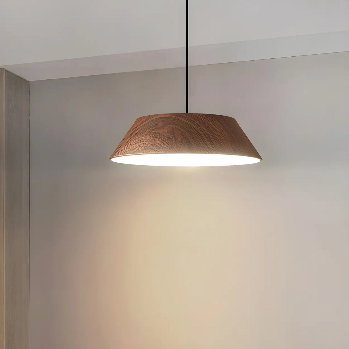 Adjustable Walnut Wood Rope Cone Frustum Pendant Light Image - 3