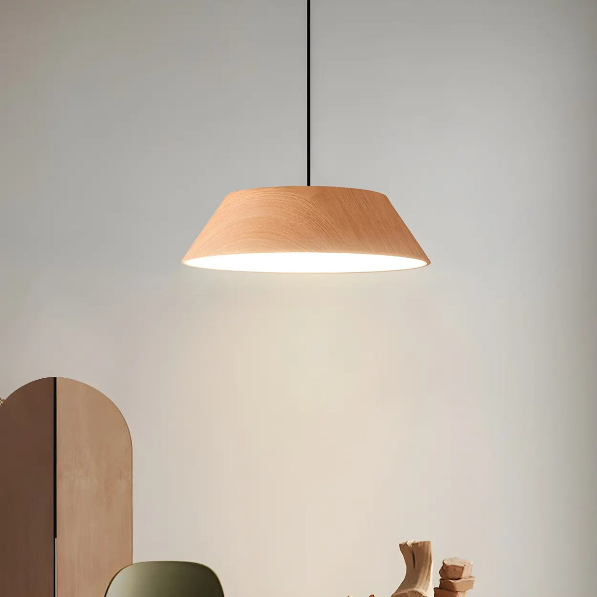 Adjustable Walnut Wood Rope Cone Frustum Pendant Light Image - 4