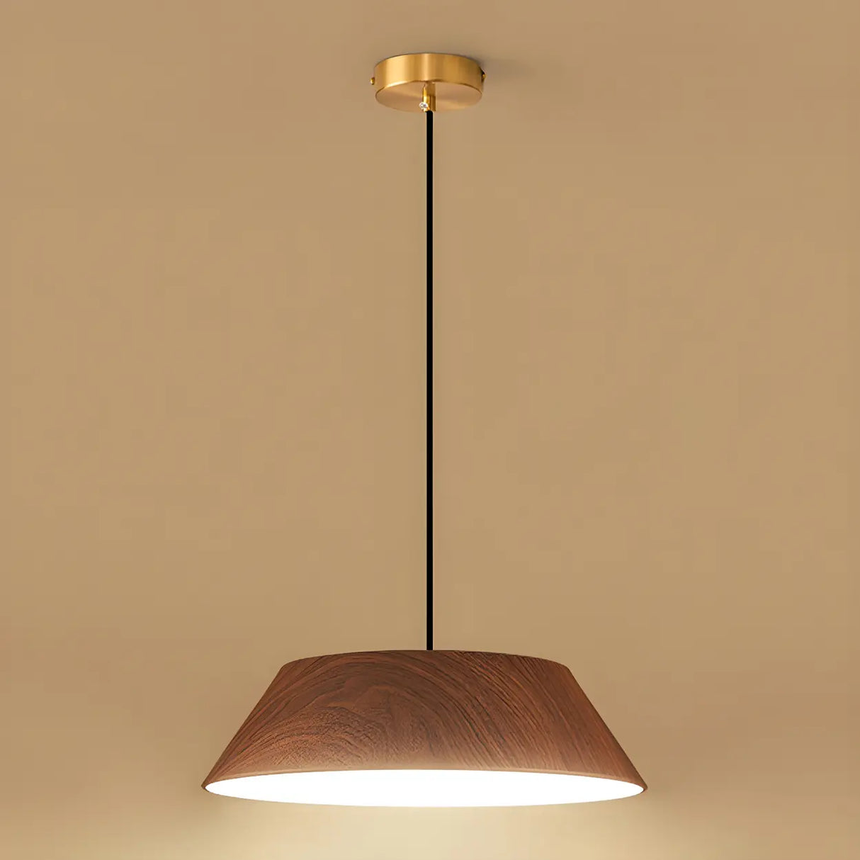 Adjustable Walnut Wood Rope Cone Frustum Pendant Light Image - 7