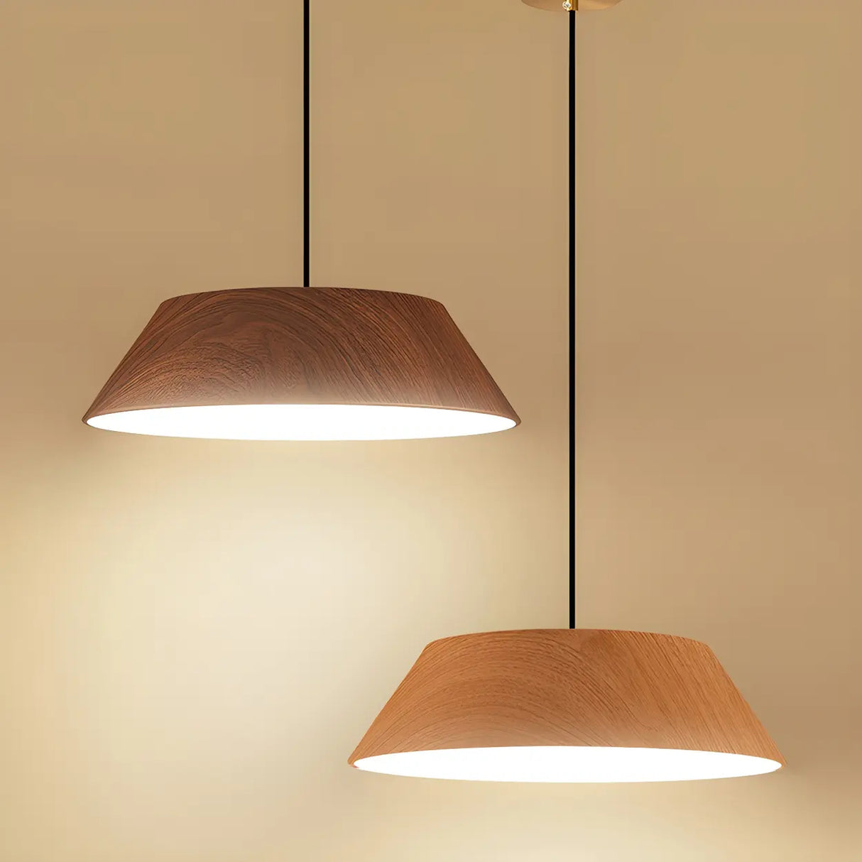 Adjustable Walnut Wood Rope Cone Frustum Pendant Light Image - 8