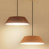 Adjustable Walnut Wood Rope Cone Frustum Pendant Light Image - 8