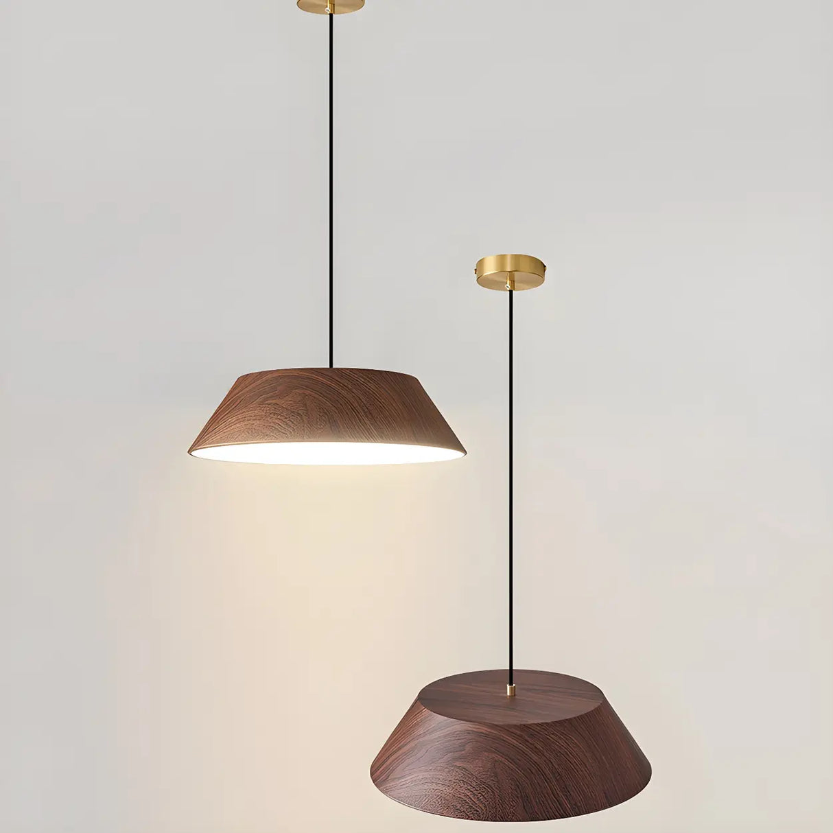 Adjustable Walnut Wood Rope Cone Frustum Pendant Light Image - 9