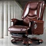 Adjustable Waterfall Brown Leather Reclining Office Chair Image - 1