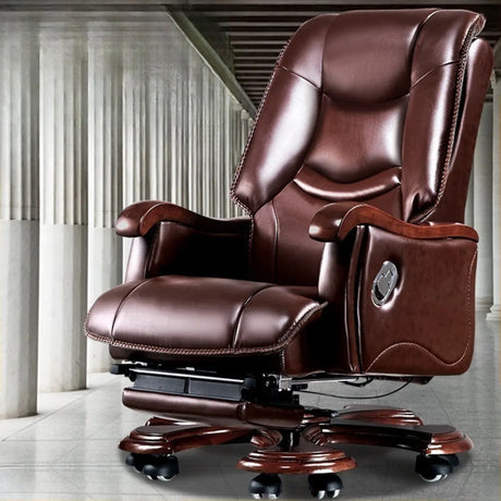 Adjustable Waterfall Brown Leather Reclining Office Chair Image - 1