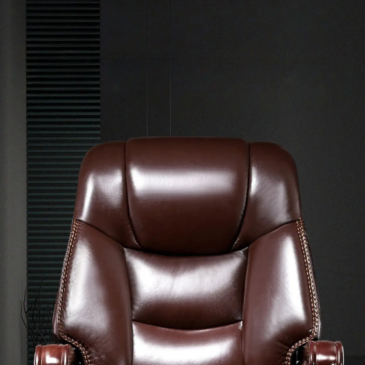 Adjustable Waterfall Brown Leather Reclining Office Chair Image - 11