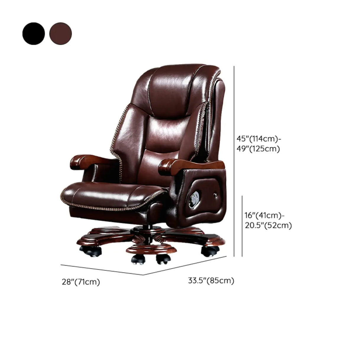 Adjustable Waterfall Brown Leather Reclining Office Chair 