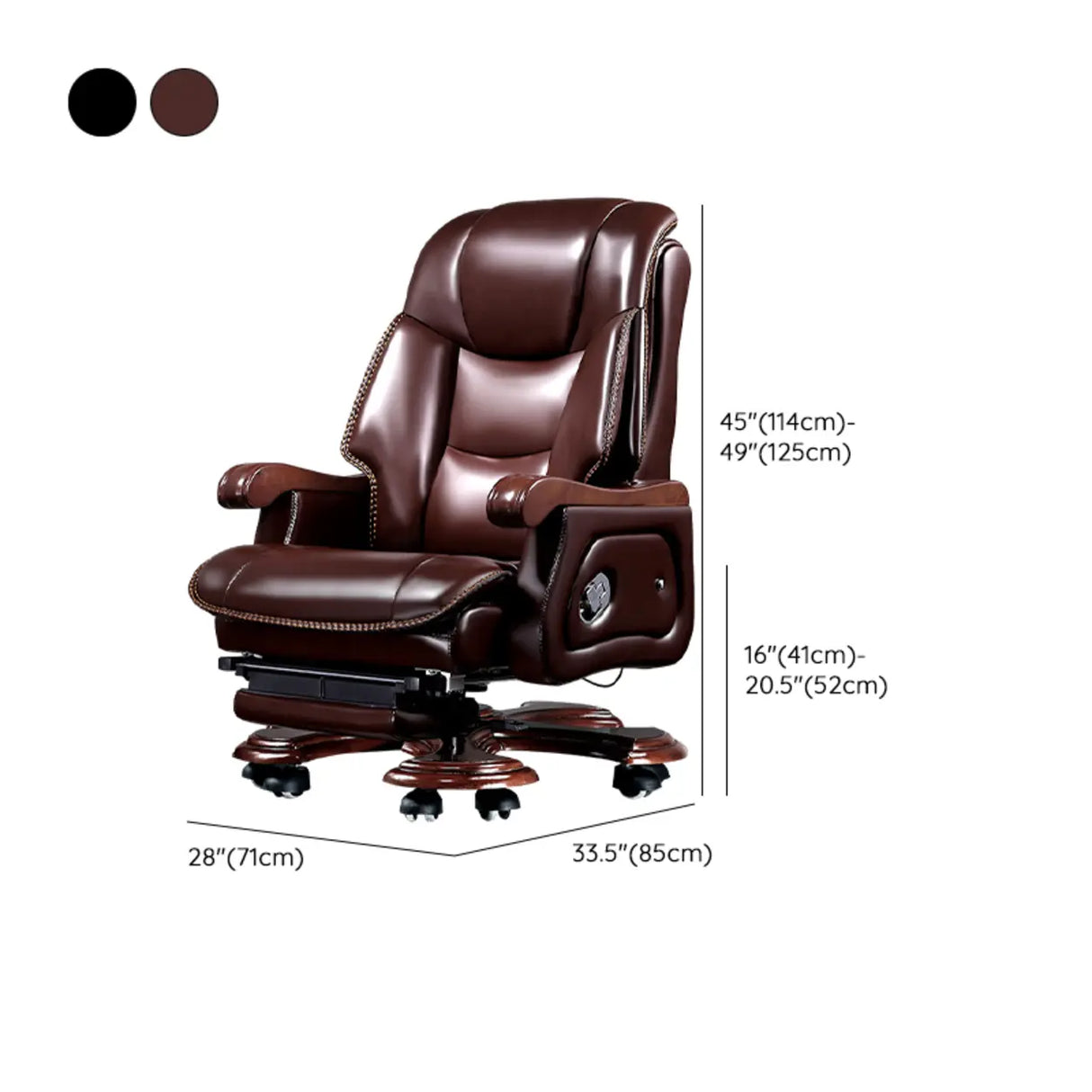 Adjustable Waterfall Brown Leather Reclining Office Chair Image - 15