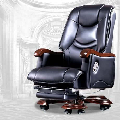 Adjustable Waterfall Brown Leather Reclining Office Chair Image - 2