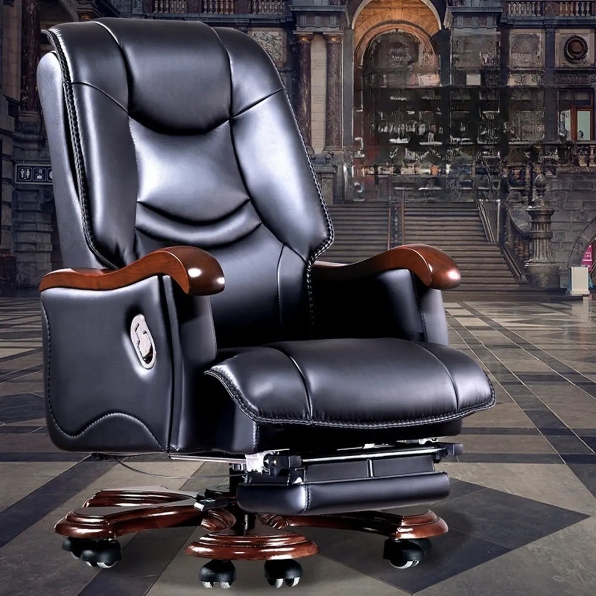 Adjustable Waterfall Brown Leather Reclining Office Chair Image - 4