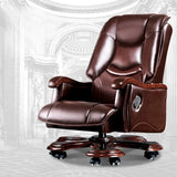 Adjustable Waterfall Brown Leather Reclining Office Chair Image - 5