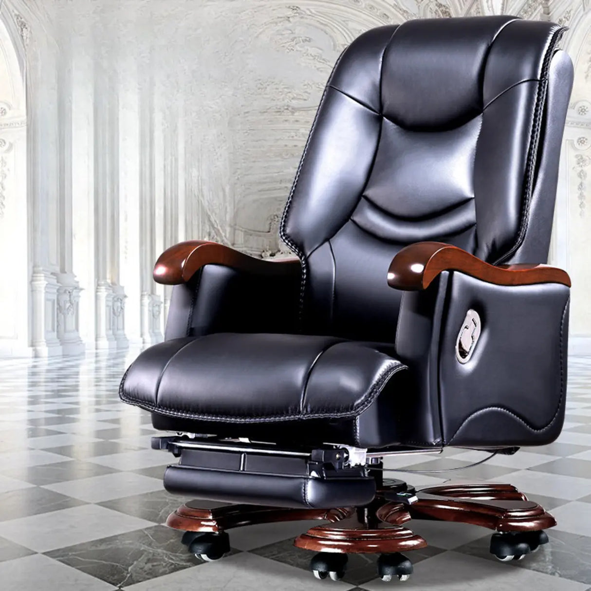 Adjustable Waterfall Brown Leather Reclining Office Chair Image - 6