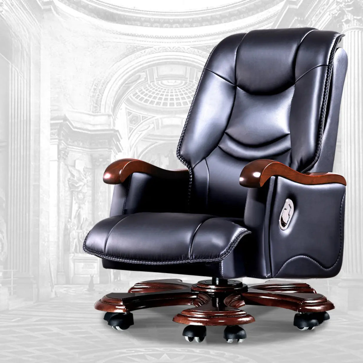 Adjustable Waterfall Brown Leather Reclining Office Chair Image - 7