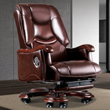 Adjustable Waterfall Brown Leather Reclining Office Chair Image - 8