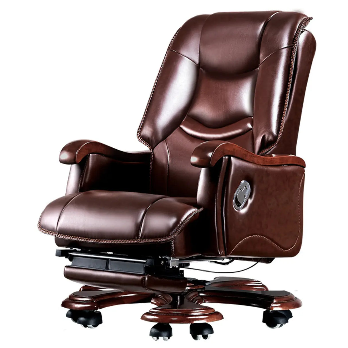 Adjustable Waterfall Brown Leather Reclining Office Chair Image - 9