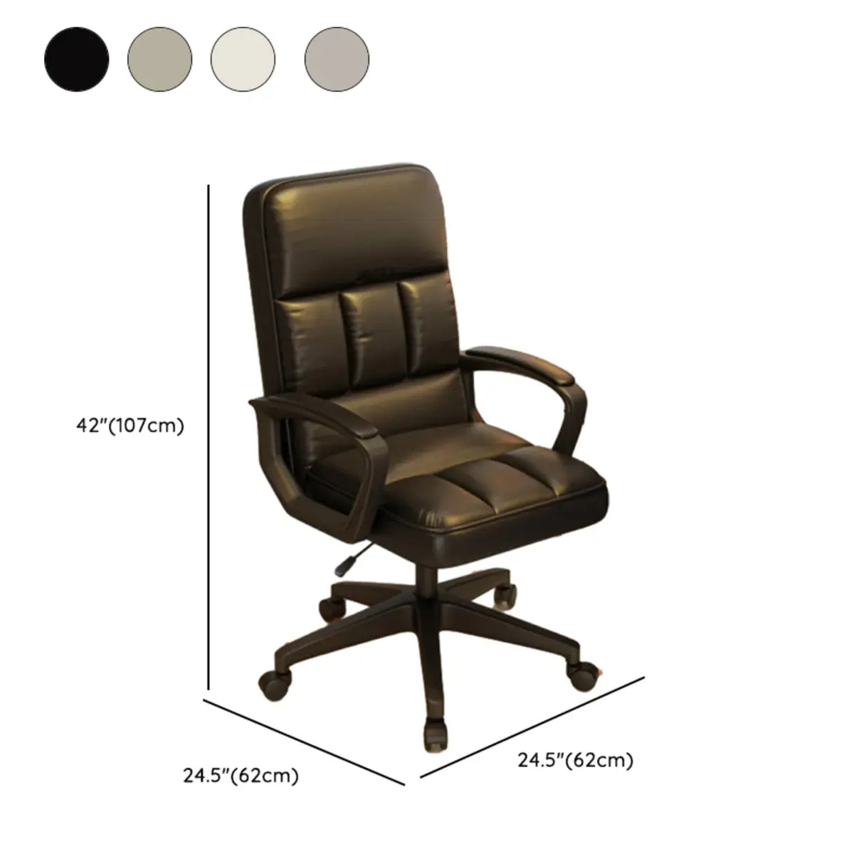Adjustable White Ergonomic Calfskin Office Chair with Wheels 