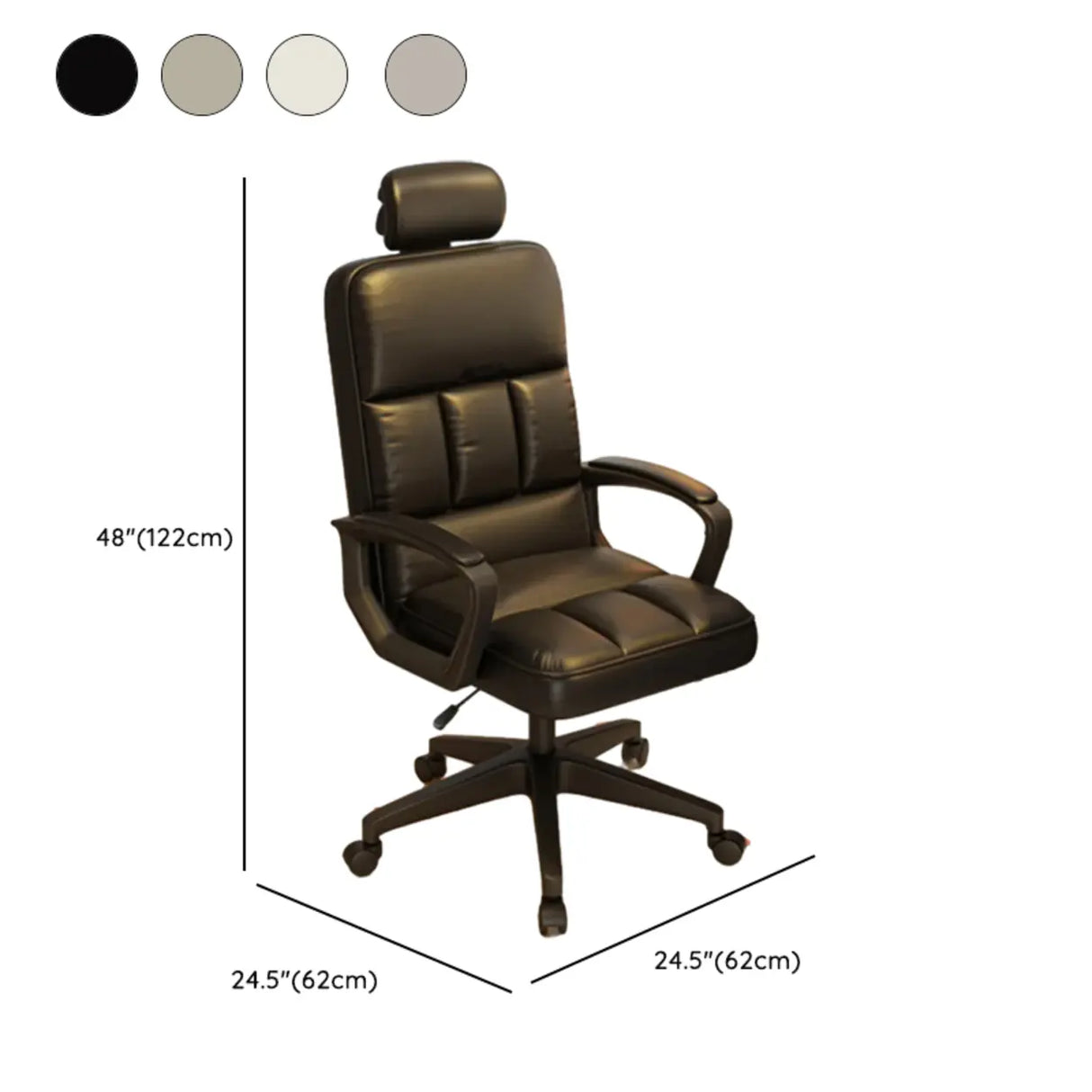 Adjustable White Ergonomic Calfskin Office Chair with Wheels Image - 15
